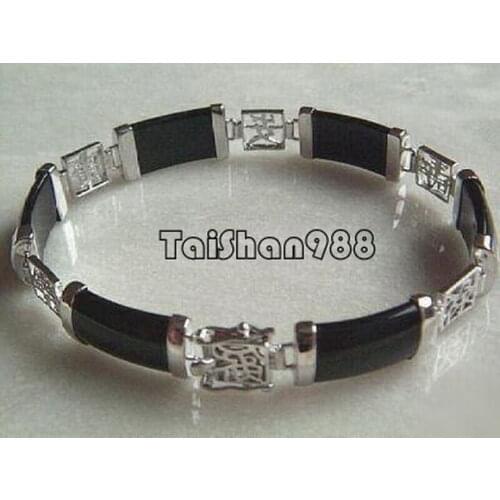 Black stone stone Fortune Emolument Longevity Luck Link Clasp Bracelet AAA style Fine jewe Noble 100% Natural stone 5.26
