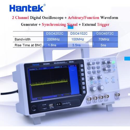 Hantek 2CH Digital storage Oscilloscope 70-200MHz Arbitrary/Function Waveform Generator Synchronizing Signal 1GS/s DSO4000C