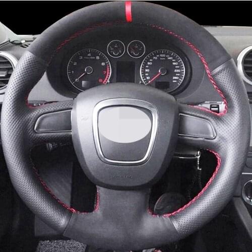 DIY Black Artificial Suede Car Steering Wheel Cover For Audi A3 (8P) 2008-2013 A5 2008-2010 A6 (C6) A4 (B8) 2008-2010