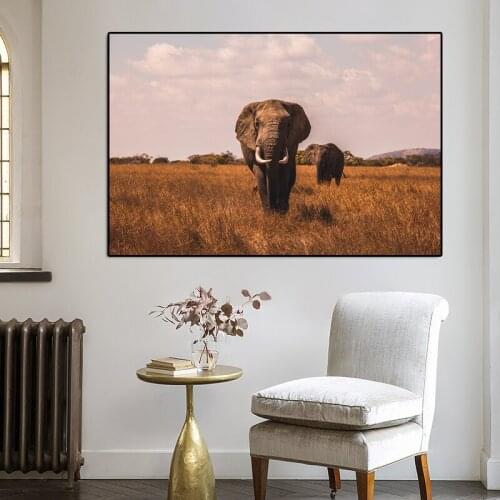 Canvas Wall Art Africa Elephants Wild Animals Canvas Painting Scandinavia PostersWall Art Pictures For Living Room Frameless