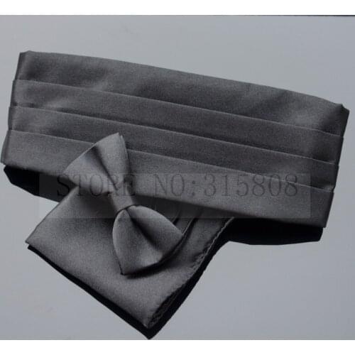 Ikepeibao WhiteKids Tuxedo Formal Cummerbund Sets Bowties Hanky Noeud Papillon Sash Belts w Adjustable Elastic Band Wedding New