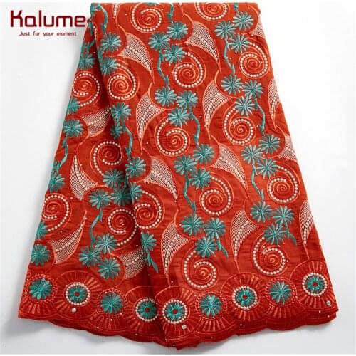 Kalume African Cotton Lace Fabric 2021 High Quality Swiss Voile In Switzerland Rhinestones Nigerian Lace Fabric For Party H2418