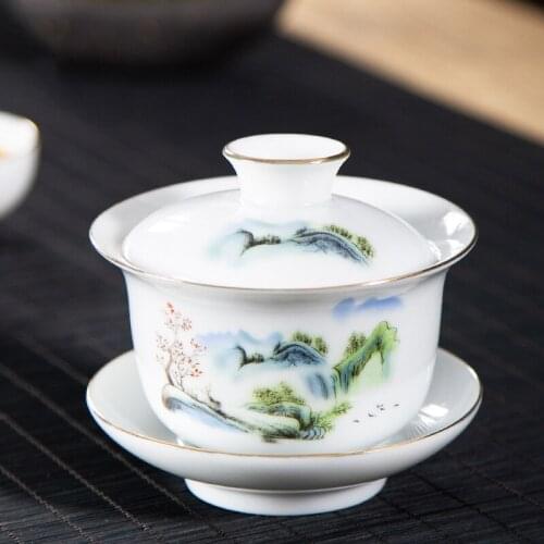 Ceramic gaiwan Chinese Kung fu tea set Traditional Tureen Handmade Tea Brew Teaware Tea Cup with Lid Bowl Saucer
