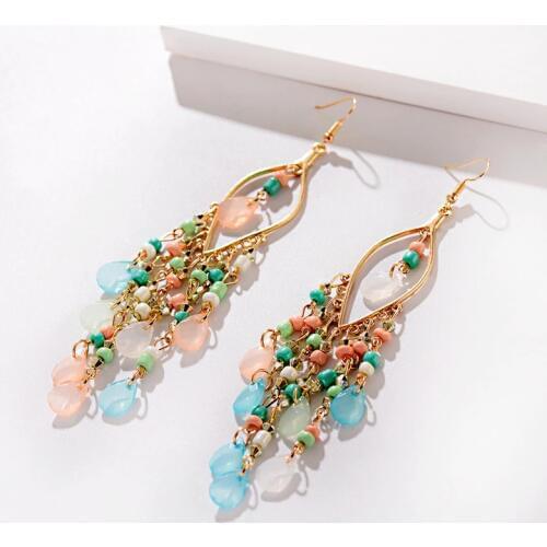 Classic Trendy Blue Crystal Long Tassel Dangle Earrings For Women 2019 Fashion Indian Earrings Beads Wedding Earrings Hangers