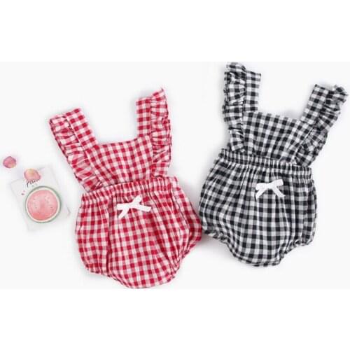 Plaid Baby Girl Clothes Summer Sleeveless Baby Rompers Infant Ruffle New Born Baby Clothes Jumpsuit Outfits Casual Clothes 0-24M