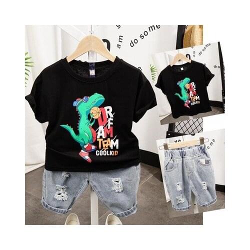 Childrens Clothing Sets 2021 Summer New Baby Boys Fashion Short Sleeve T Shirt +jeans 2pcs Sets Kids Cartoon Casual Suits 2-7Y