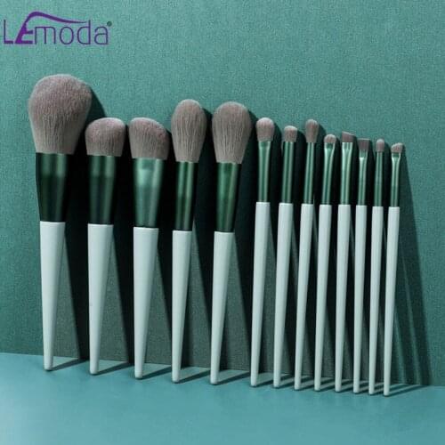 Lemoda 12/13Pcs Makeup Brushes Set Green Brown Handle Powder Foundation Eyeshadow Eyebrow Highlight Blush Blending Beauty Tools
