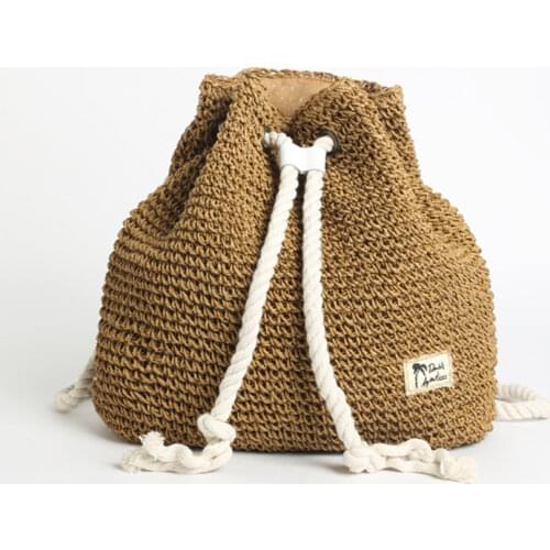 Summer Women Straw Backpack Handmade Beach Bag Drawstring Knapsack Female Knitted Bohemian Fashion Shoulder Travel Bags