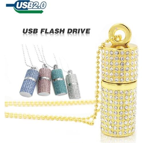 2018 HOT Pendrive Usb Flash Drive U disk Pen drive 32GB 16GB 8GB 4GBDiamond Crystal Necklace Memory stick flash card Girl Gift