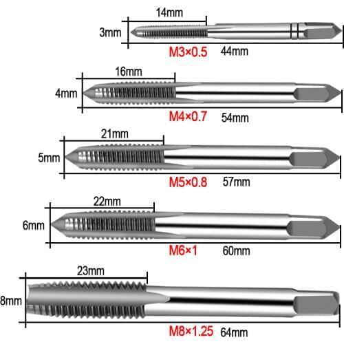 New 5PCS/Set HSS M3 M4 M5 M6 M8 Machine Spiral Point Straight Fluted Screw Thread Metric Plug Hand Tap Drill