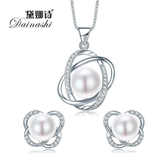 Top Quality Trendy Cross 925 Sterling Silver Jewelry Sets Pendant Necklace & Earring Big Pearl Pendant Earrings For Women Gift