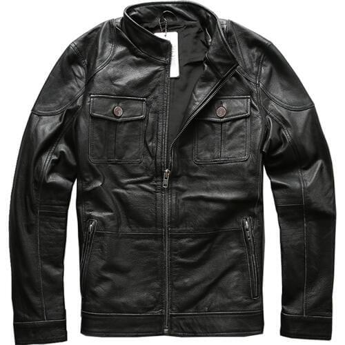 AVIREXFLY 2018 Men Genuine Leatehr Jacket 100% Real Casual Riding Jackets Thick Cowskin Motorcycle Winter Coats