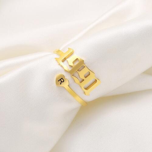 Custom Year Rings Personalized Name Initial Gold Color Stainless Steel Heart Adjustable Rings Women Men Wedding Jewelry Gift