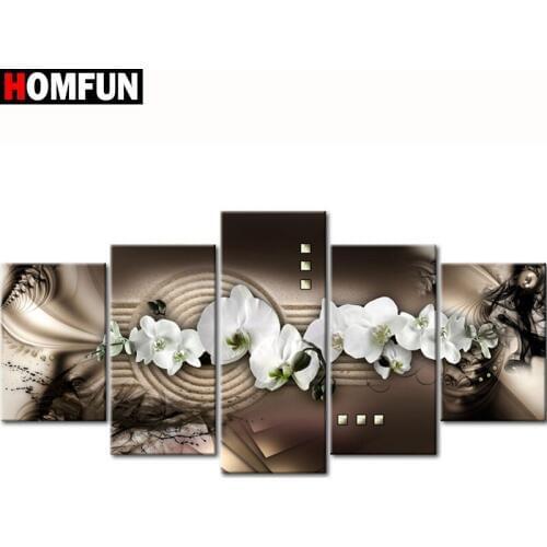 HOMFUN 5pcs Full Square/Round Drill 5D DIY Diamond Painting "Orchid peony lily" Multi-picture Combination Embroidery 5D Gift