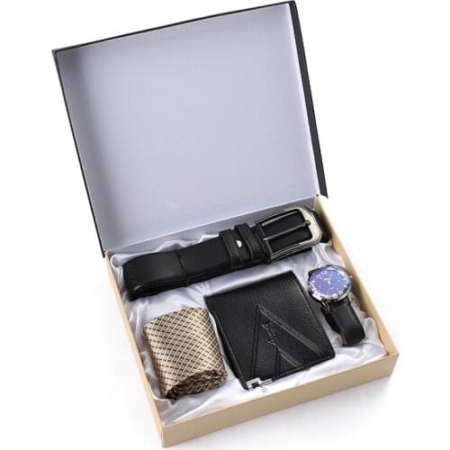 4pcs/set Men Watch Set Exquisite Gift Box Casual Business Quartz Wrist Watch Wallet Tie Belt Sets For Men Gifts Drop Shipping