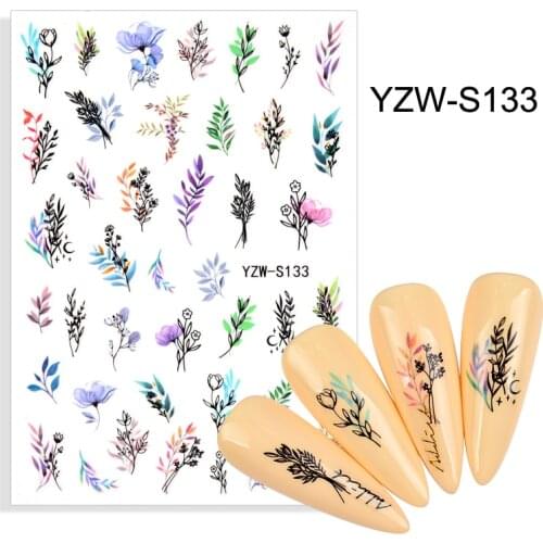 3D Stickers for Nails Adhesive Colorful Flowers Grass Nail Art Decorations Trend Pattern Design Sticker Nail Foil Accessories