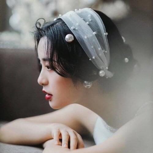 New White Pearl Beaded Bowknot Short Wedding Veil Small Headdress Wedding Accessories Fashion Bridal Headwear