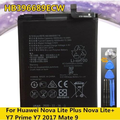 New HB396689ECW Original Real 3900/4000mAh Battery For Huawei Nova Lite Plus Nova Lite + / Y7 Prime Y7 2017 TRT LX1 LX3 Battery