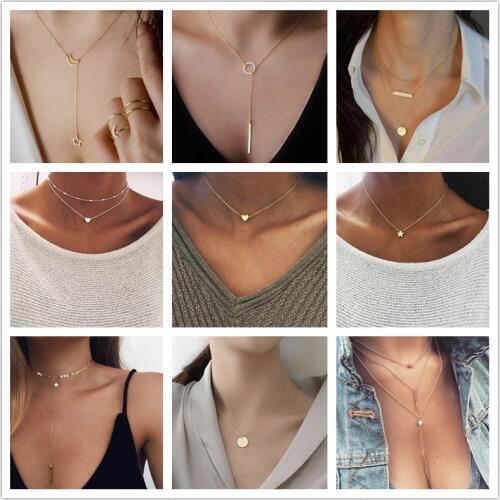 Tenande Heart Necklace for Women SHORT Chain Heart star Pendant Necklace Gift Ethnic Bohemian Choker Necklace drop shipping