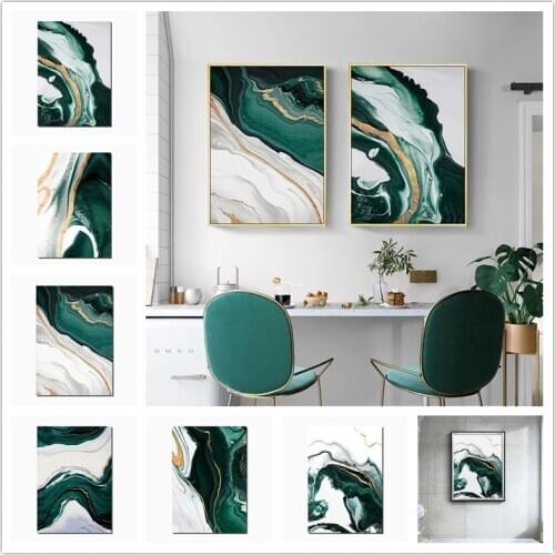 Nordic Posters and Prints Modern Abstract Jade Green Gold White Canvas Painting Wall Art Pictures for Living Room Home Decor