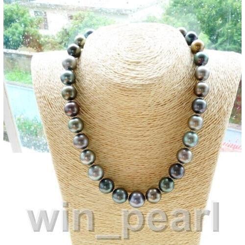 Stunning 11-12mm south sea round multicolor pearl necklace 18inch