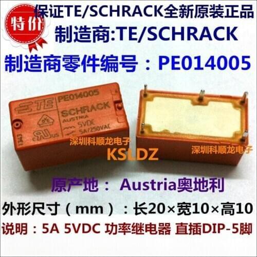 Free shipping lot(5pieces/lot)100%Original New TE SCHRACK PE014005 5VDC PE014012 12VDC PE014024 24VDC 5A250VAC 5PINS Power Relay