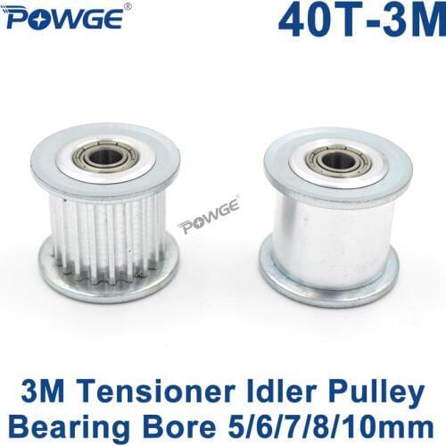 POWGE 40 Teeth 3M Idler Pulley Tensioner Wheel Bore 5/6/7/8/10mm with Bearing Guide 3M synchronous pulley Gear HTD3M 40T 40teeth