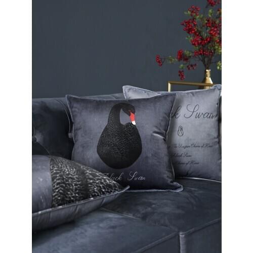 Luxury Black Swan Velvet Pillowcase Gray Color Cushion Cover Throw Pillow Case for Sofa Living Room Hotel Waist Pillow Cover