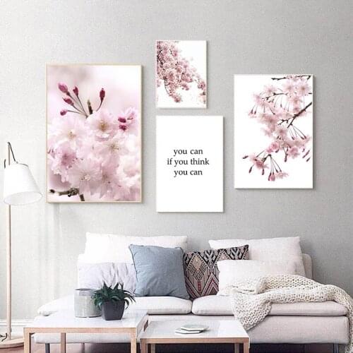Pink Plant Hanmei Home Decoration Canvas Painting Living Room Study Bedroom Wall Decor Poster Nordic Modern Style Art Picture