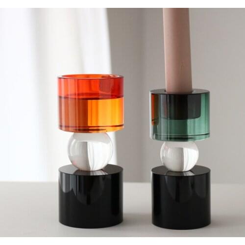 Nordic Crystal Candle Holders Minimalist Modern Black Glass Candle Holder Elegant Simple Ornaments Portavelas Home Decor EB50ZT