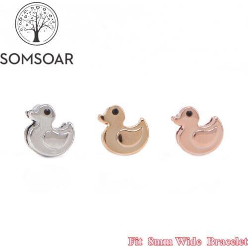 Somsoar Jewelry Luck Duck DIY Small Size Charms fit 8mm Wide Leather Wrap Bracelet Wristband for Child Toddler/Women 10pcs/lot