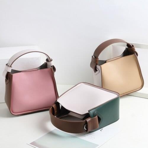 Bags handbags women famous brands Genuine Leather Fashion Panelled shoulder bag Hasp totes cross body bags small Bucket
