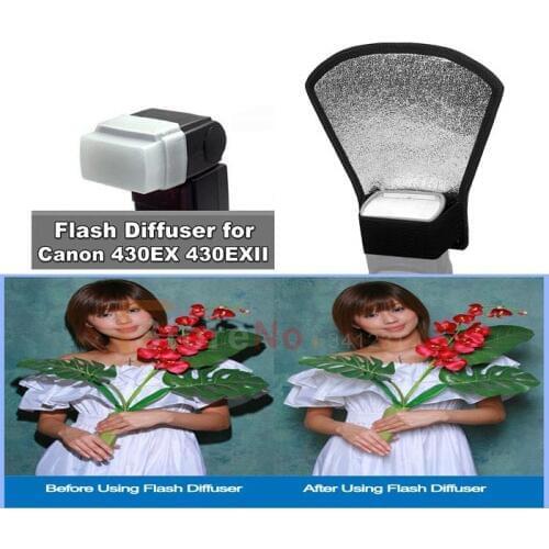 2 in1 Universal Flash Diffuser Silver/white Reflector + Flash Bounce Softbox for Canon Speedlite Speedlight 430EX 430 EXII