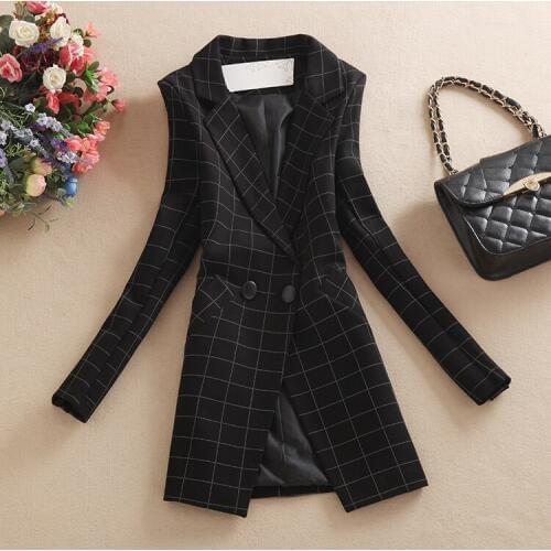 Spring and Autumn Fashion New Plaid Suit Jacket Women Long Slim Thin 2020 Occupation Small Suit Leisure