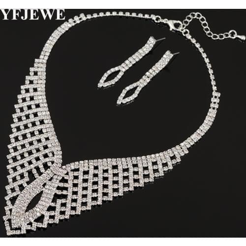 YFJEWE New Arrive Fashion Rhinestone bride Big Necklace Earrings sets Wedding Dress Wedding Accessories Chain Jewelry Set N338