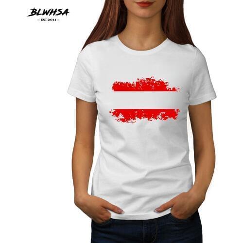 BLWHSA Womens Summer Austria National nostalgic Flag Print Short Sleeve Cotton T Shirts Brand New Casual Austria Fans Tees Top