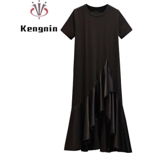Plus Size Dress 2021 Summer Dresses for Women Retro Asymmetrical T-Shirt Ladies Party Dresses Mermarid Black Robe Dress KE1371
