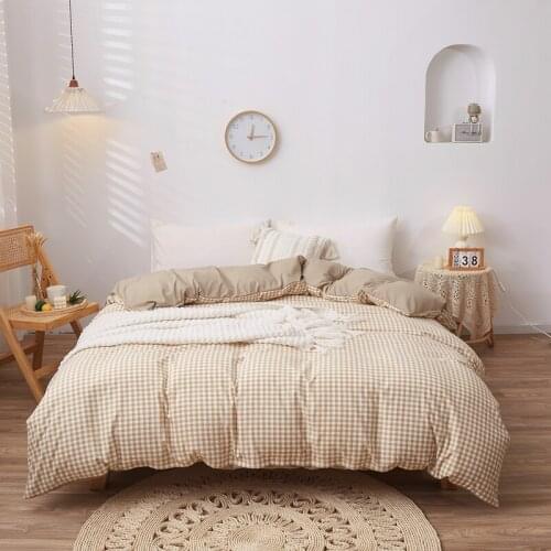 1pc 100% Pure Cotton Duvet Cover 220x240cm High Quality Pure Color Brown Plaid Active Dyed Quilt Cover Double Queen King Size
