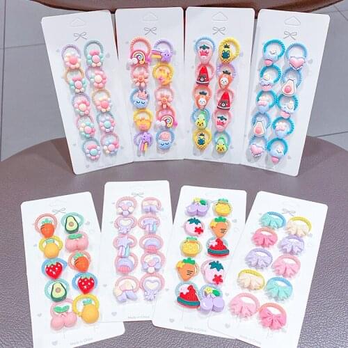10Pcs/Set New Cute Cartoon Colorful Elastic Scrunchie For Girls Ponytail Hair Bands Headband Hair Tie Fashion Hair Accessories