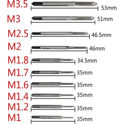 10pcs/set Hand Tools Tap Thread Wire Tapping/Threading/Taps/Attack M1 M1.2 M1.4 M1.6 M1.7 M1.8 M2 M 2.5 M 3 M3.5