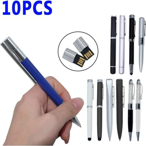 10pcs/lot Metal Pen Stick USB 2.0 Flash Disk High Quality 4GB 8GB 16GB 32GB 64GB Memory Stick Logo Personalized for Special Gift