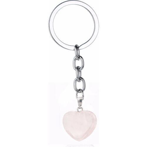 12PC/Lot Charm Rose Pink Natural Stone Keychain Crystal Quartz Healing Stone Chakra Heart Key Chain Ring Keyring Jewelry Gifts