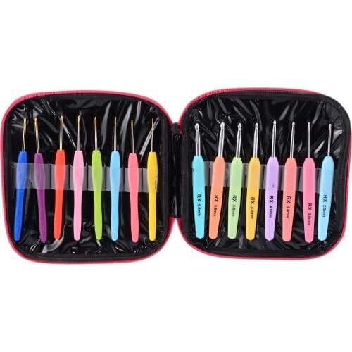 16pcs Plastic Crochet Hooks Set Mixed Color Knitting Needles Knit with Storage Carry Case Weave Yarn Needle for Knitting Tools