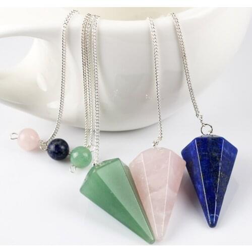 3pcs Natural Quartz Lapis Green Aventurine Crystal Pendulum Amulet Healing Pendants Meditation Reiki Beads Hexagonal Face Stone