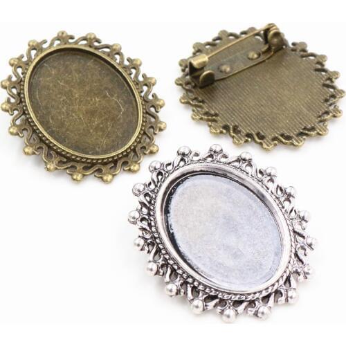 5pcs 18x25mm Inner Size Antique Silver Plated And Bronze Brooch Pin Classic Style Cameo Cabochon Base Setting