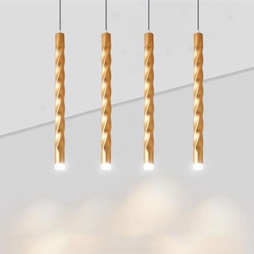 5W Nordic Long Tube Pendant Lamp Modern Creative Golden Cylinder Pipe Hanging Light For Dinning Room Kitchen Restuarant Cafe