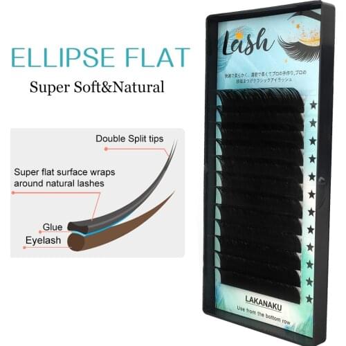 Abonnie Free Shipping Flat Ellipse Eyelashes Wire Volume Extension 0.12 C/D 8-16 Split Tips Makeup False Flat Lash