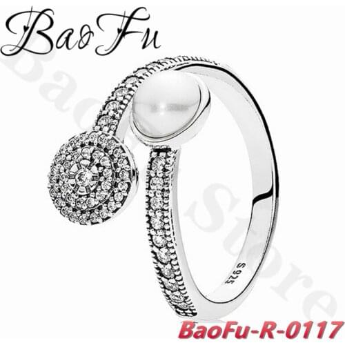 BaoFu 925 Sterling Silver Ring Open Sparkling Interwoven Pearl Ring Suitable for Luxury Charm Original Female Jewelry