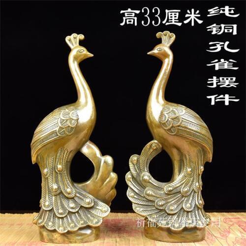 Large antique brass casting copper peacock ornaments old copper peacock crafts wedding gifts wedding props