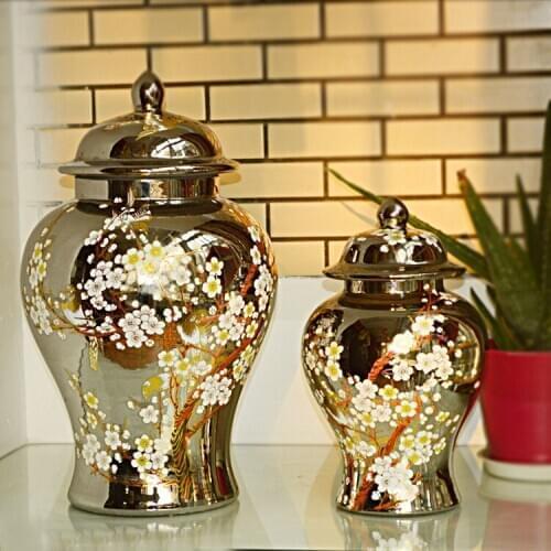 Large Jingdezhen antique porcelain plum blossom temple jar gold silver vase ceramic jars